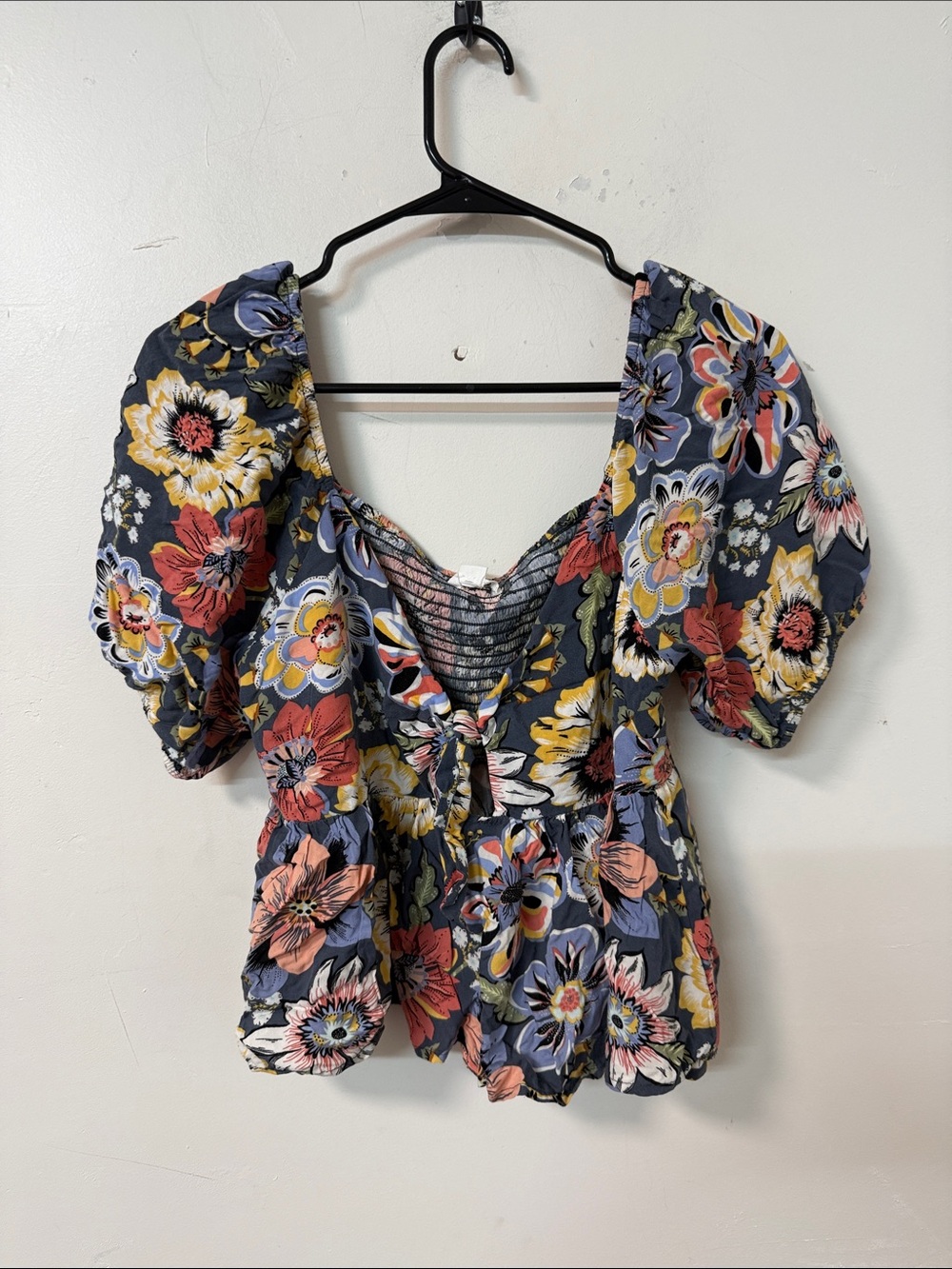 Floral Puff-Sleeve Tie-Front Women's Top - Multi Floral